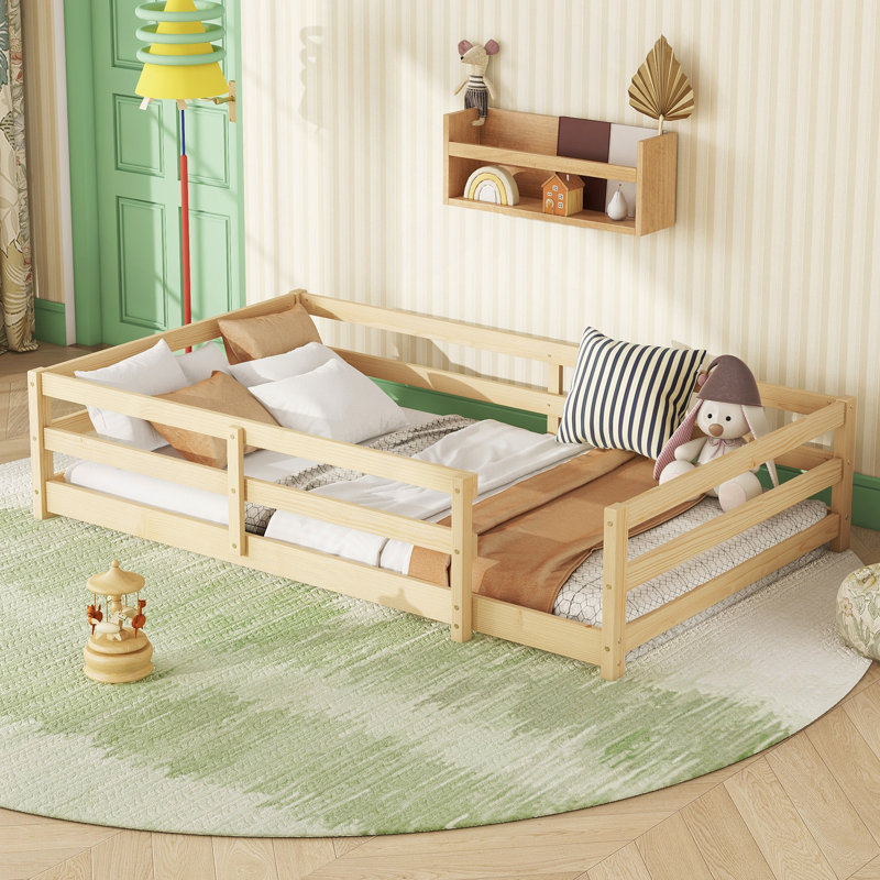 Lit sur pied, lit sur pied avec clôture Montessori, lit sur pied en bois Montessori, Lit simple, Chêne