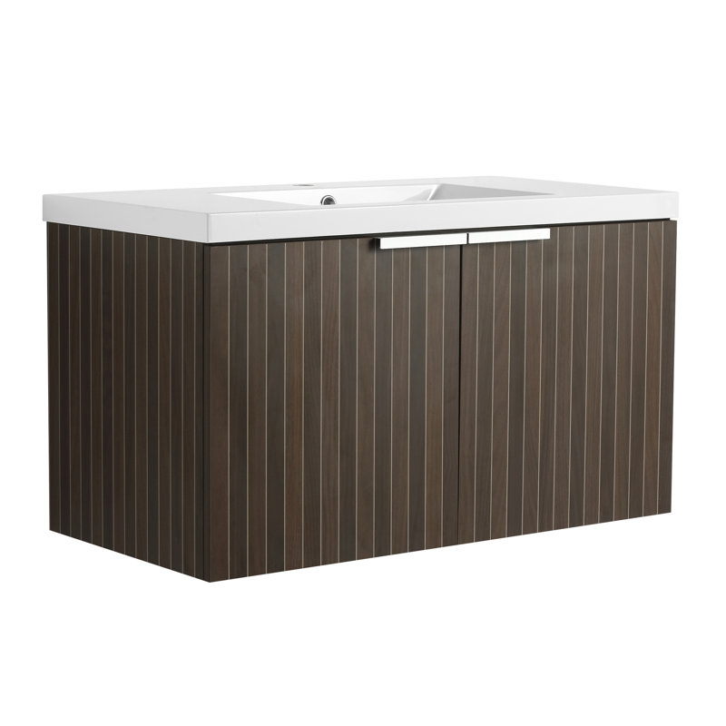 Armoire de salle de bain moderne avec lavabo en résine. 36 pouces, fixation murale. Rayures à obtenir. Option de rangement adéquat, fixation 36 po. Nuance. Espace généreux