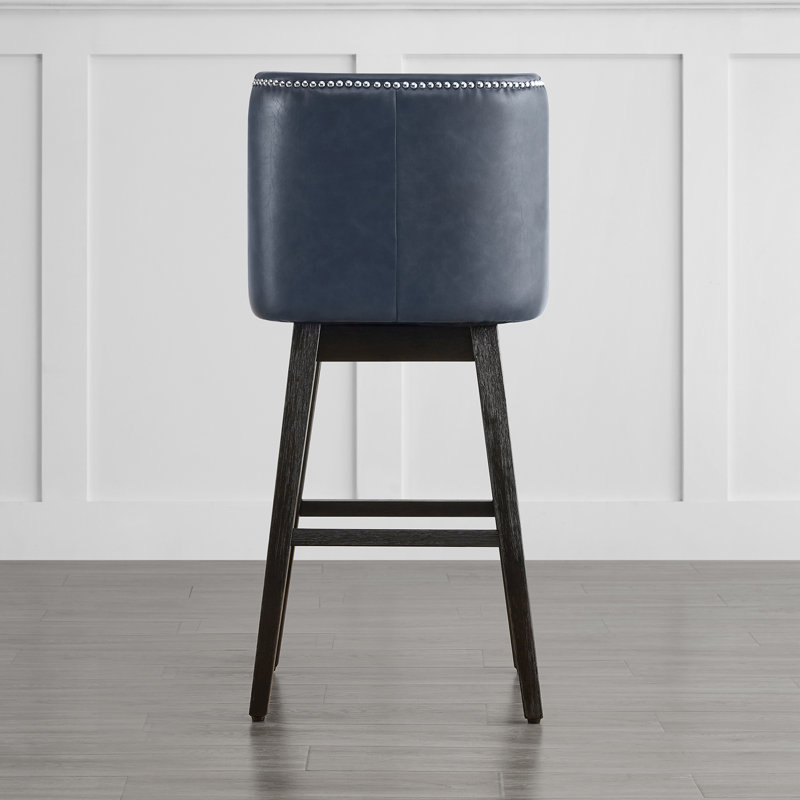 Arvelle Swivel Counter & Bar Stool, Bar Stool (30" Seat Height), Navy Blue Pebbled Faux Leather