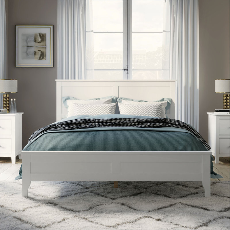 Modern White Solid Wood Platform Bed