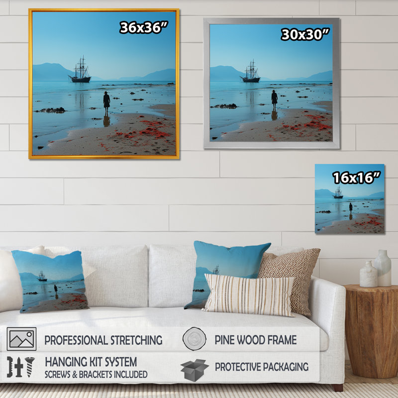 Bateau pirate «Shores Of Red rachat» sur toile, Cadre simple argenté, H 36 po x l 36 po x P 1,5 po