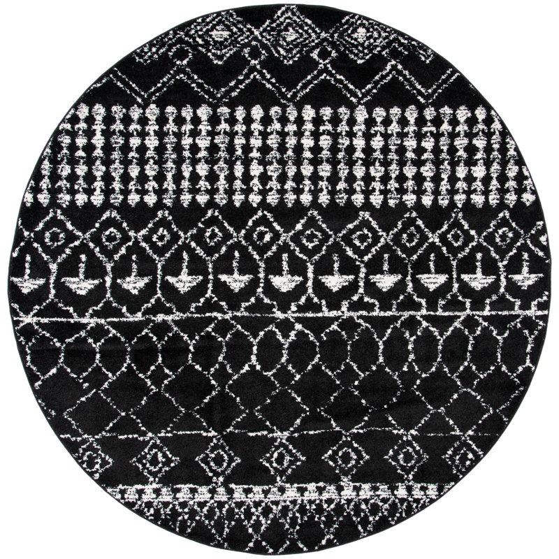 Tapis noir à motif géométrique Cobos, Rond 3 pi