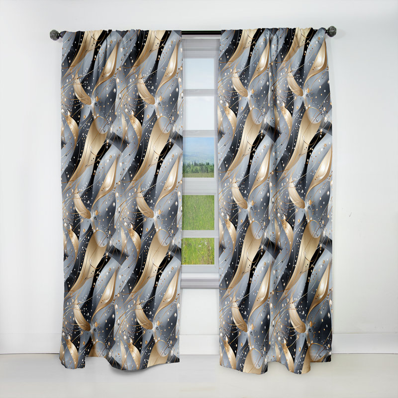 Grey And Gold Diamond Glam Sequins - Fashion Blackout Abstract Curtain - 1 Panel, 52" W x 84" L