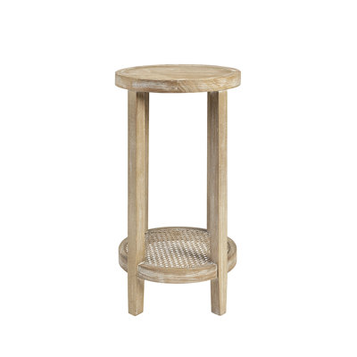 Round Accent Table With 15 - Inch Diameter And 28 Height, Ash Veneer Top, Reclaimed Wheat Finished Solid Wood Legs, Cane Shelf For Kitchen Decor, Assembly Needed Wide Tall Table, Surface, Legs In