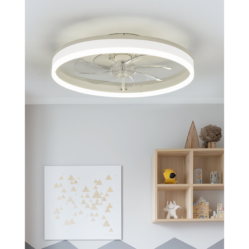 Ventilateur de plafond encastré 20 po avec éclairage à DEL à intensité variable RVB et CCT, ventilateur de plafond réversible à 6 vitesses, ventilateur de plafond à profil bas avec application / télécommande, blanc