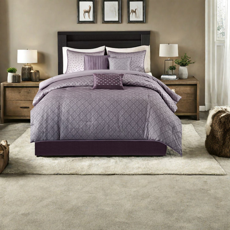 Modern Purple Jacquard Bedding Set, Cal King Polyester Comforter