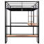 Lit mezzanine pleine grandeur en métal et lit noir - avec bureau et tablettes pour un bureau d'étude pratique