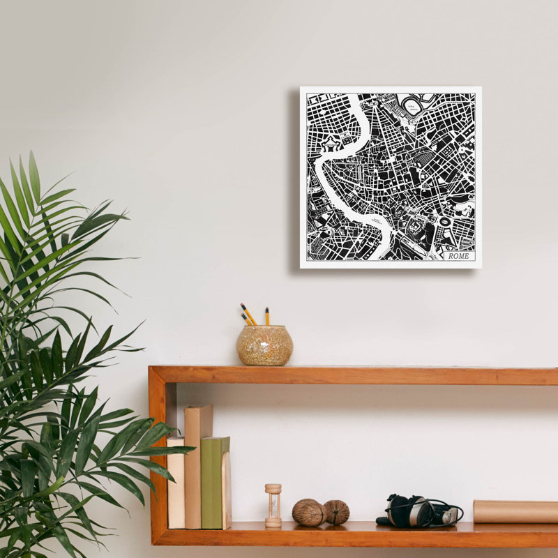 «Rome Map Black» par Laura Marshall, art mural sur toile, H 12 po x l 12 po x P 0,75 po