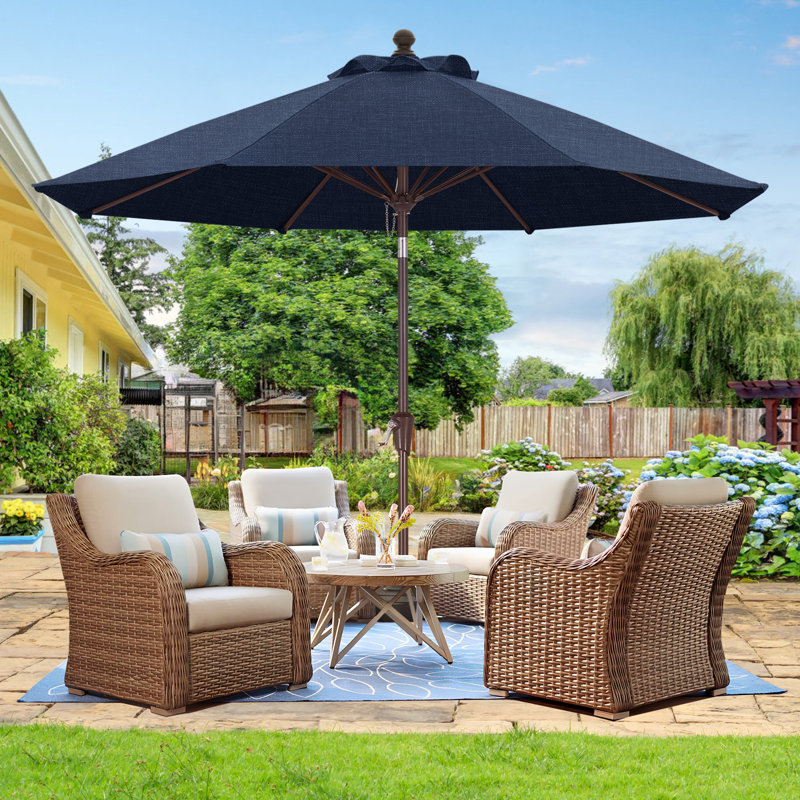 Parasol de marché en oléfine 9 'avec inclinaison et manivelle, Bleu denim