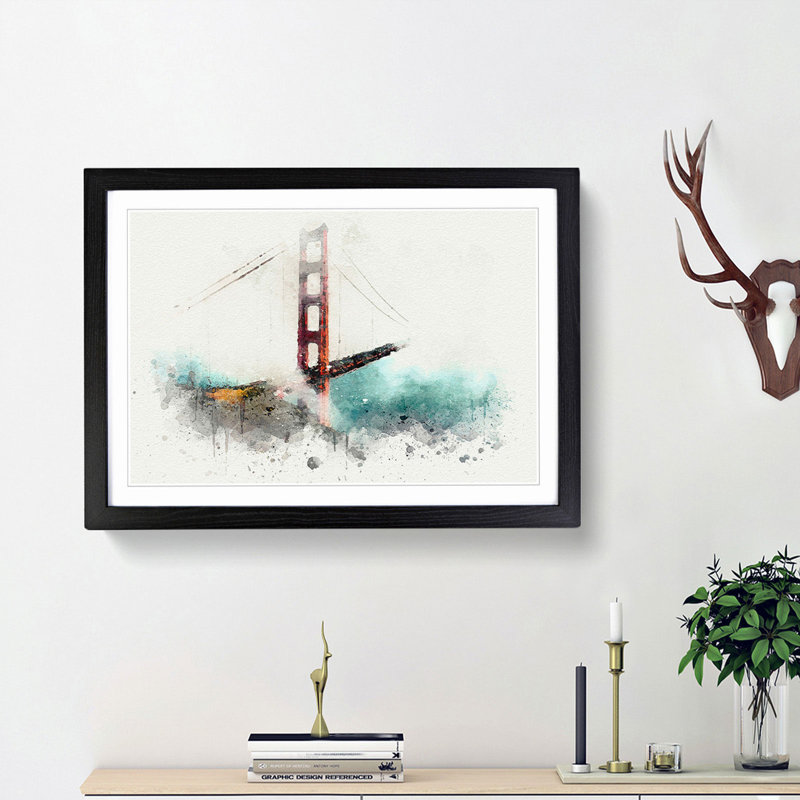 The Golden Gate Bridge in San Francisco - Picture Frame Graphic Art Print, Black Framed, 62cm H x 87cm W x 2cm D