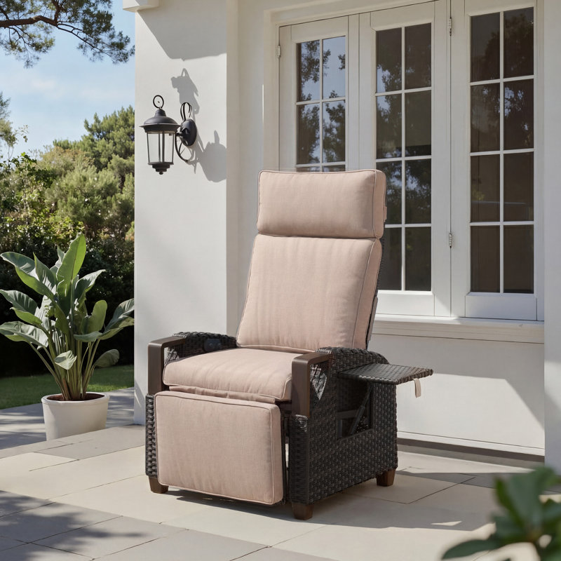 Air Pump Outdoor Lounge Chair, Independent Back & Footrest Adjustment, Beige, Dark Brown