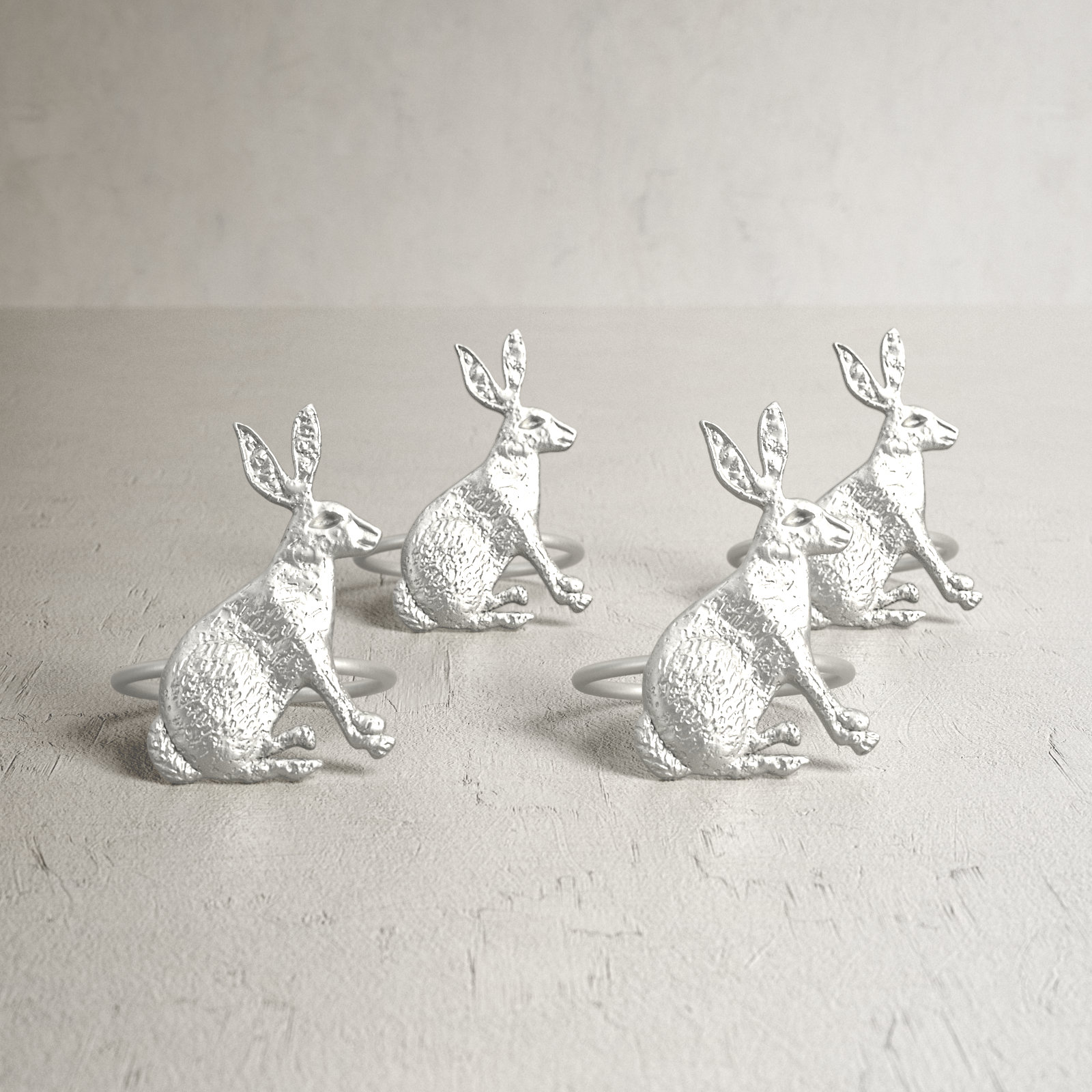 Silver Rabbit Napkin Rings, White