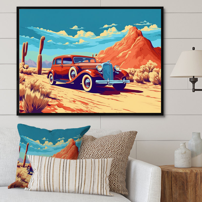 «Old American Car In Nevada VI», reproduction sur toile, H 34 po x l 44 po x P 1,5 po, Cadre flottant noir