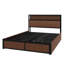 Structure de grand lit, bois franc d'ingénierie brun, structure en acier renforcé, tiroirs de rangement, douille dans la tête de lit, taille de chambre à coucher avec grand motif surélevé, quatre tiroirs et chic idéal pour