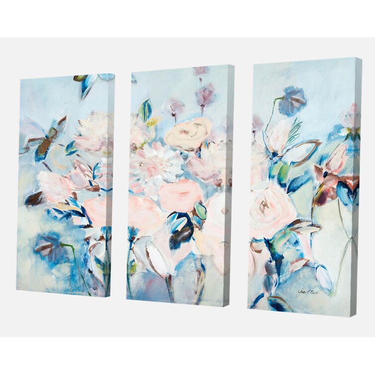 Bless international Abstract Pink Flowers Farmhouse On Canvas 3 Pieces ...