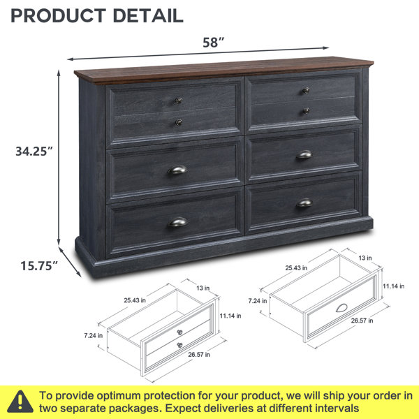 Red Barrel Studio® 58W 6 Drawer Bedroom Dresser Organizer Storage