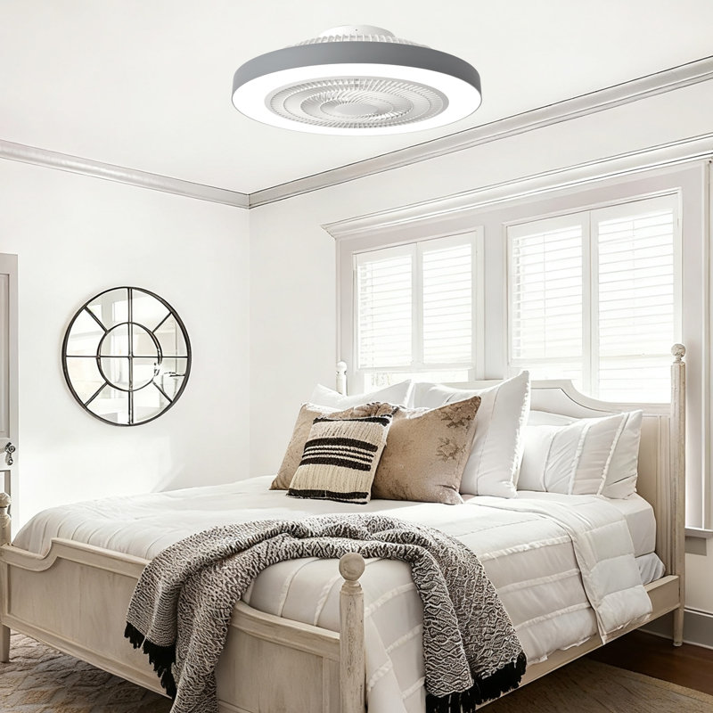 Ventilateur de plafond encastré 20 po avec lumière, profil bas, application et télécommande, moteur CC silencieux à 6 vitesses, DEL à intensité variable pour la chambre à coucher