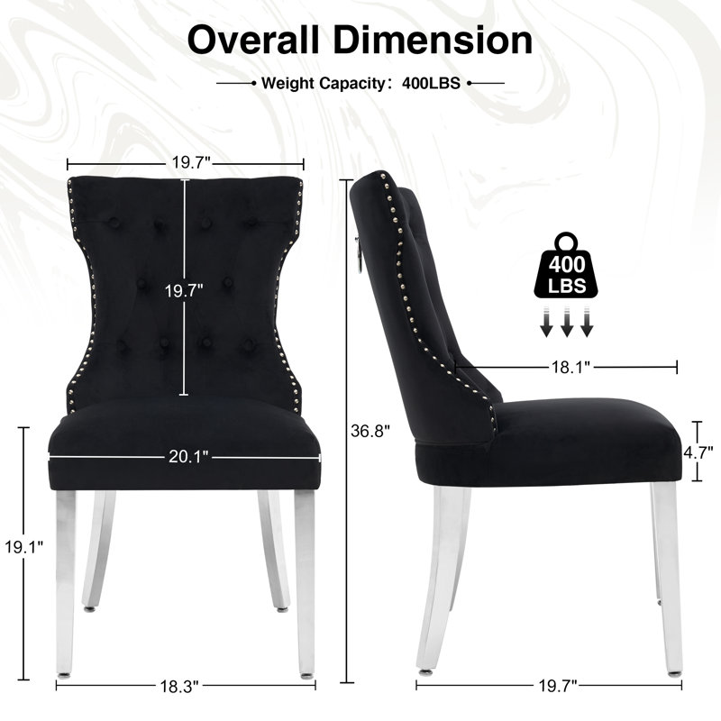 Velvet Nailhead Trim Upholstered Tufted Wingback Dining Chairs (Set Of 2), Black