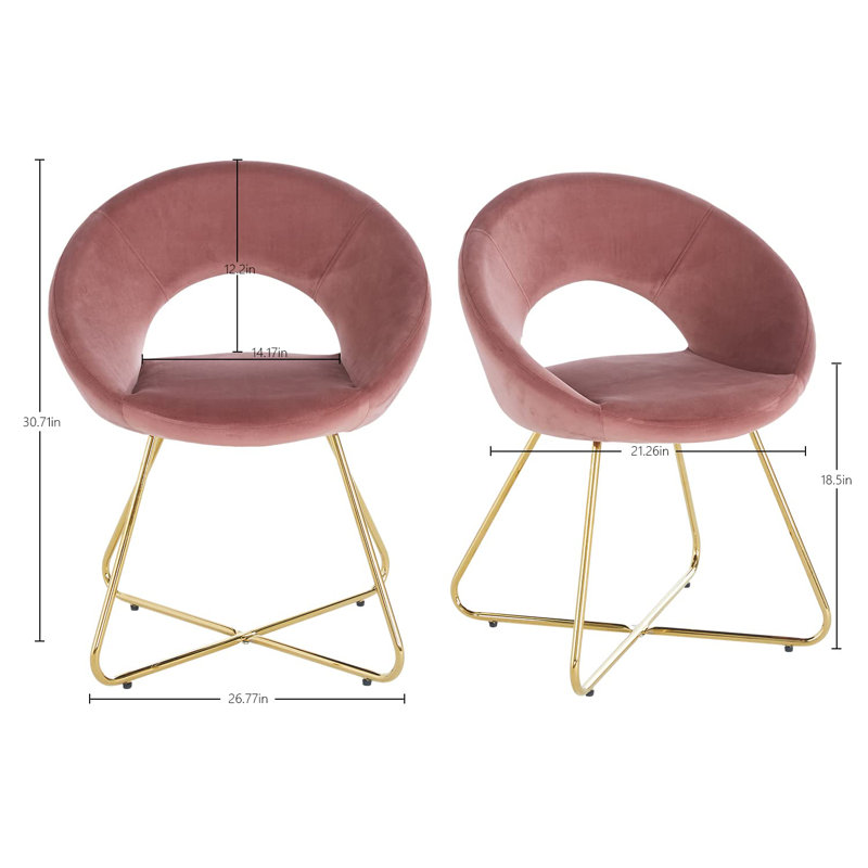 Modern Accent Velvet Chairs Dining Chairs With Golden Metal Frame Legs, Set Of 3, Pink