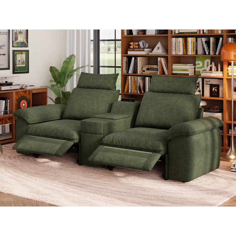 Canapé inclinable électrique 2 places en chenille avec repose-tête surdimensionné et modulaire Cloud, Vert