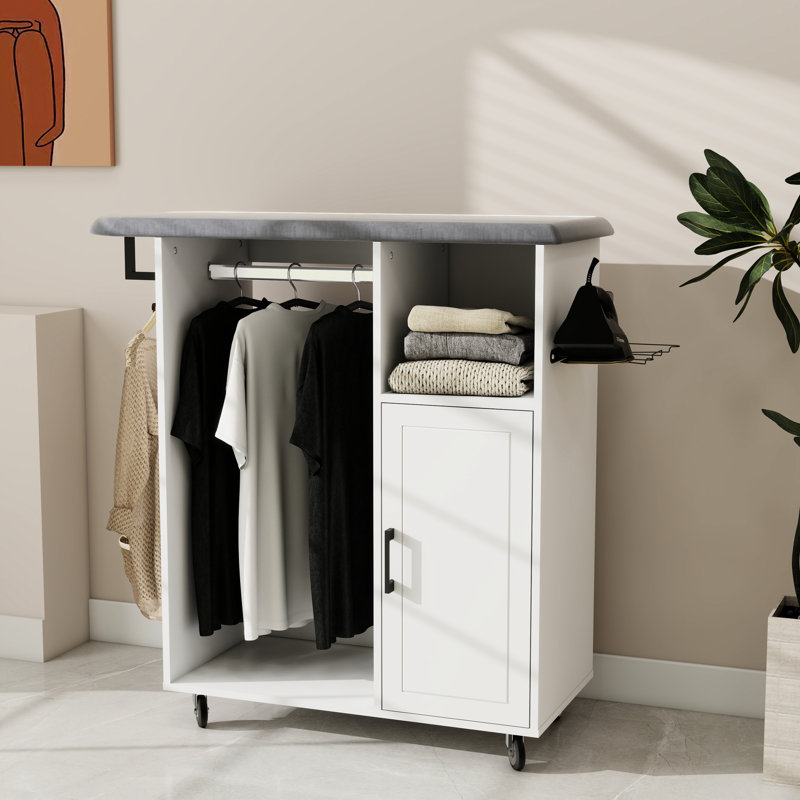 Chariot à repasser compact avec planche à roulettes, armoire polyvalente blanche E1 pour la cuisine et le vestiaire, chambre à coucher élégante et peu encombrante, fabrication