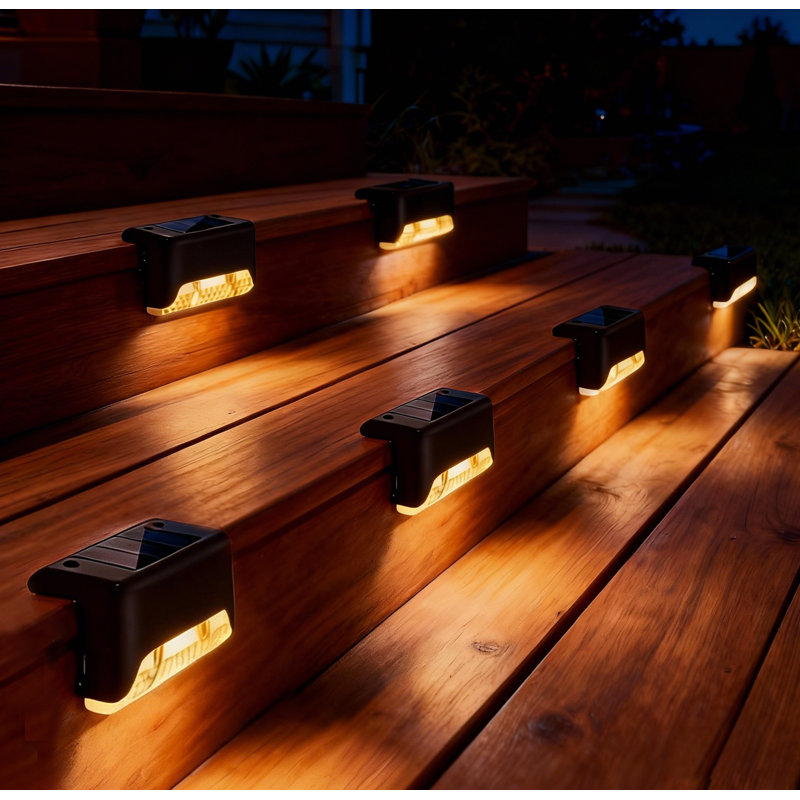 Solar Powered Integrated LED Deck Light Pack Outdoor Waterproof Step Lights for Fence Patio Pathway, Yellow