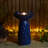 24.75"H Cobalt Blue Twist Textured Birdbath Ceramic Outdoor Floor Fountain With Two Birds, Pump And LED Light (KD)
