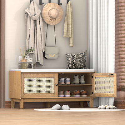 Banc d'entrée en rotin avec rangement Boho