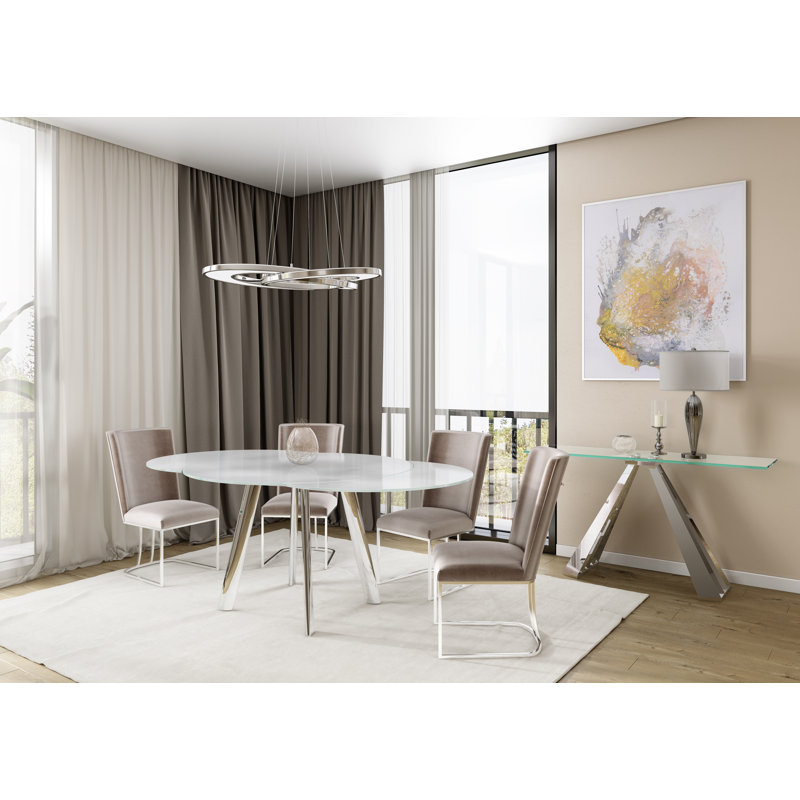 Glass Swivel Extending Dining Table, White