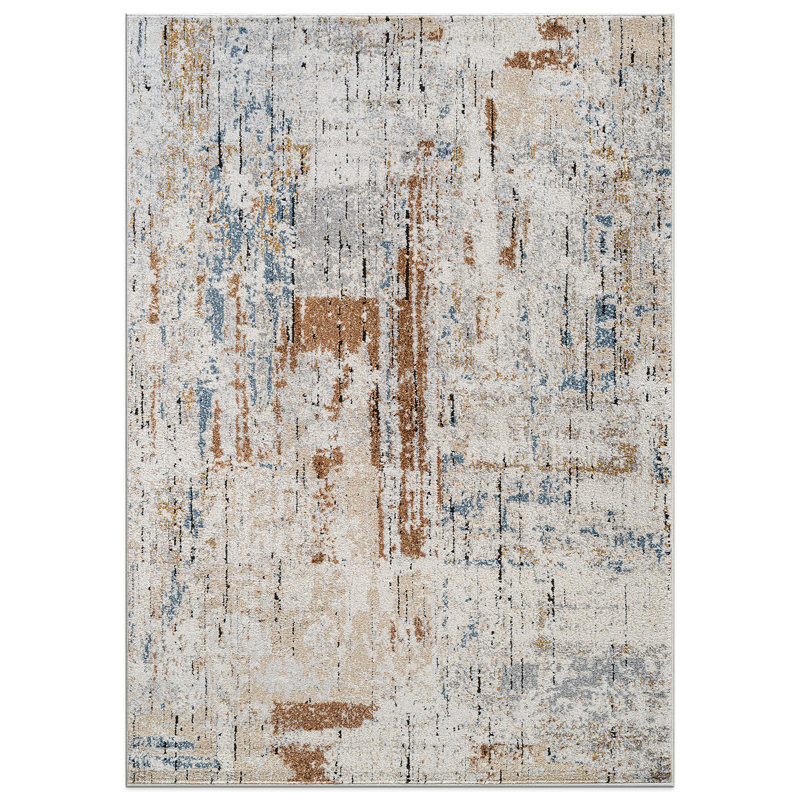 Multi-Color Strata Rug – Modern Layered Pattern, Easy To Clean, Rectangle 4' x 6'