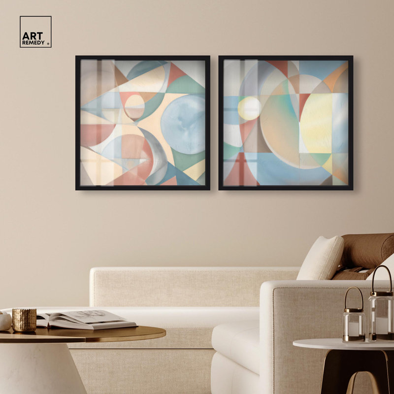 Pastel Geometric Harmony Shadowbox Print Livingroom Wall Art Set by Art Remedy, Black Frame, 12 x 12, 25" H x 25" W