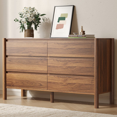 6 Drawers Dresser,  Double Dresser With Solid Wood Leg For Bedroom, Living Room