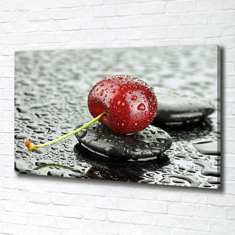 Cherry in the Rain 1 Piece Wrapped Canvas Wall Art