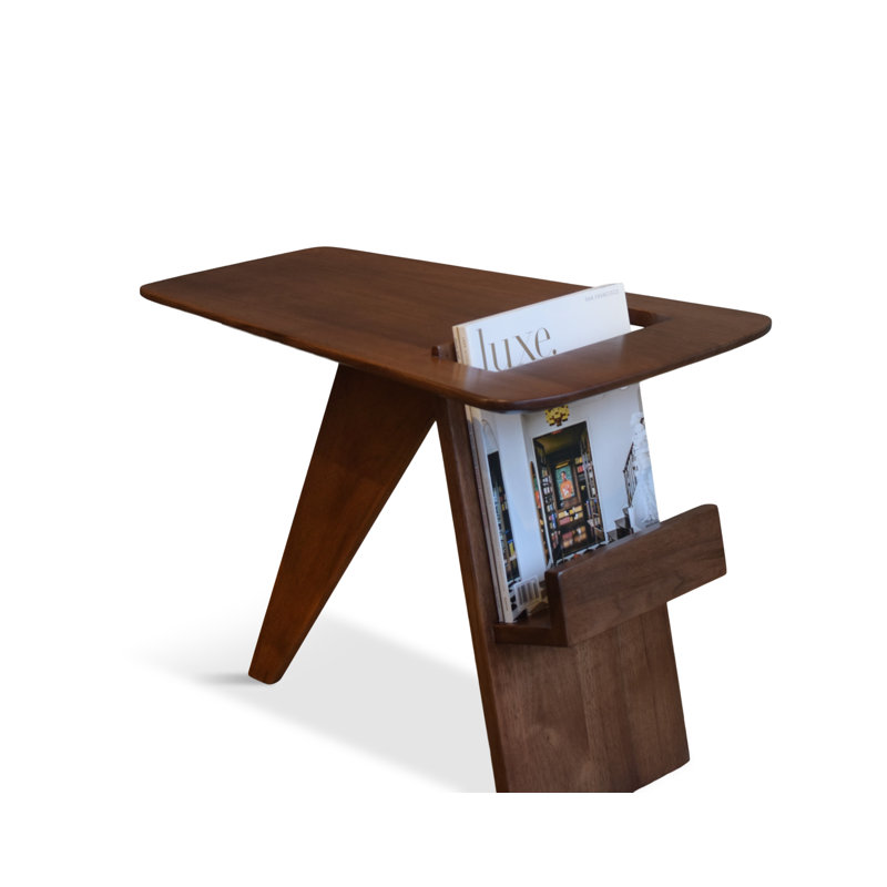 Harper Solid Walnut Side Table with Magazine Rack, Brown