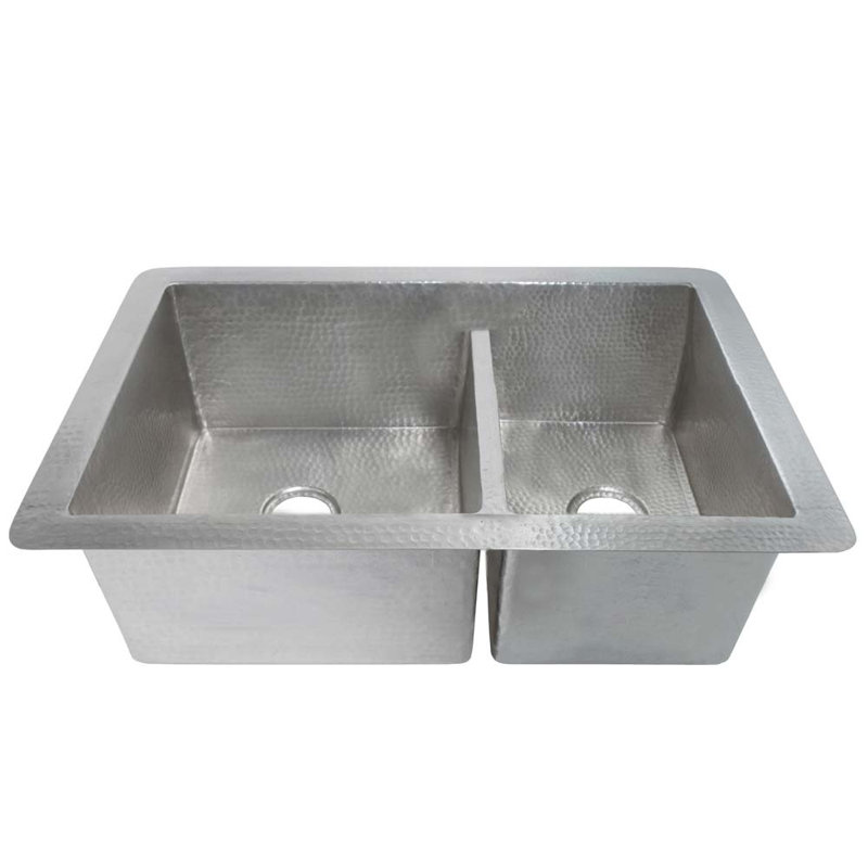Cocina 33" L x 21" W Double Basin Undermount Kitchen Sink, Brushed Nickel