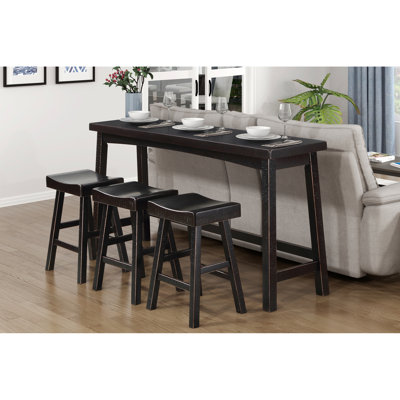 Table à manger à hauteur de comptoir transitionnelle en bois massif avec table rectangulaire noire et tabourets ergonomiques 4 po pour chambre moderne