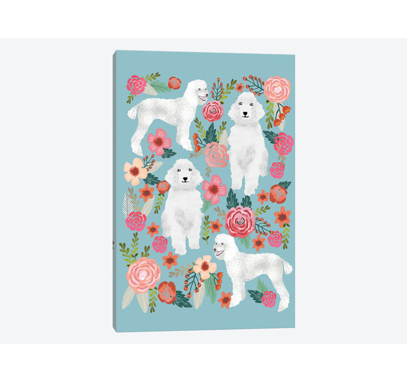 « caniche floral collage », impression sur toile tendue, H 18 po x l 12 po x P 1,5 po, Toile tendue, Pas de tapis