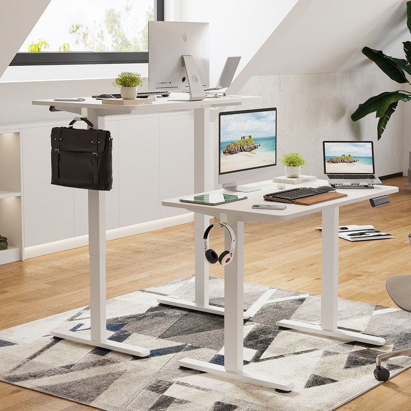 Bureau de travail électrique à hauteur réglable, Blanc, H 45,05 po x l 40,6 po x P 24,05 po