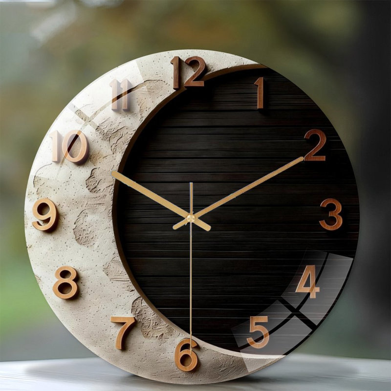 Horloge murale 12 po ronde en verre trempé avec mouvement à quartz silencieux, Noir