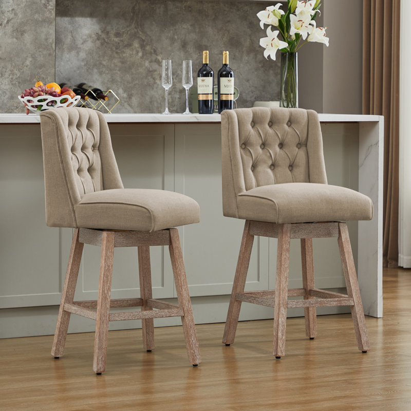 Terron 360° Swivel Barstool with Solid Wood Legs, Bar Stool (28" Seat Height), Light Brown