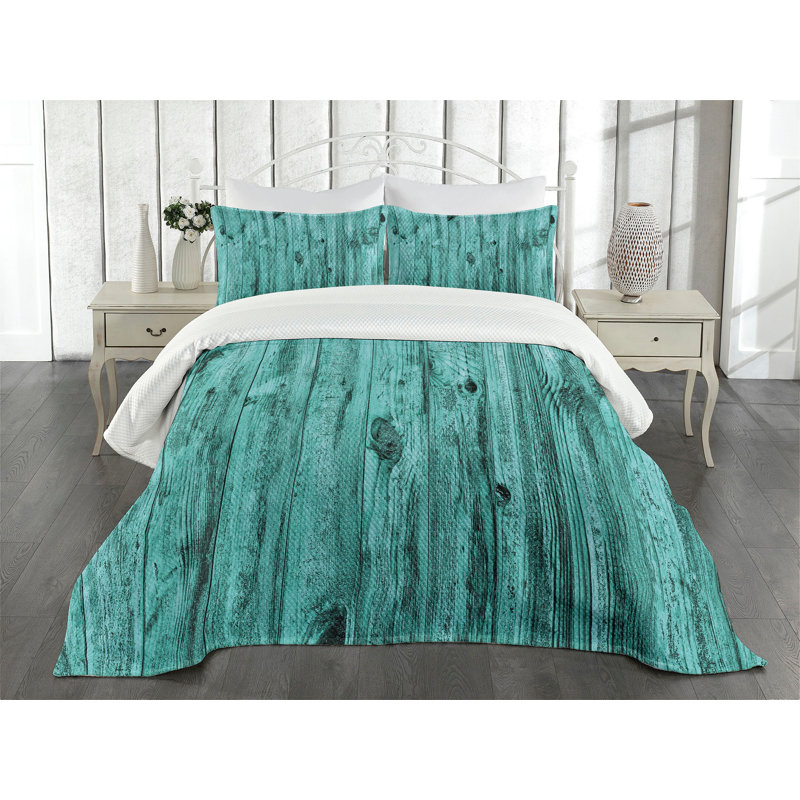 Antique Timber Texture Blue Polyester Queen Bedspread Set