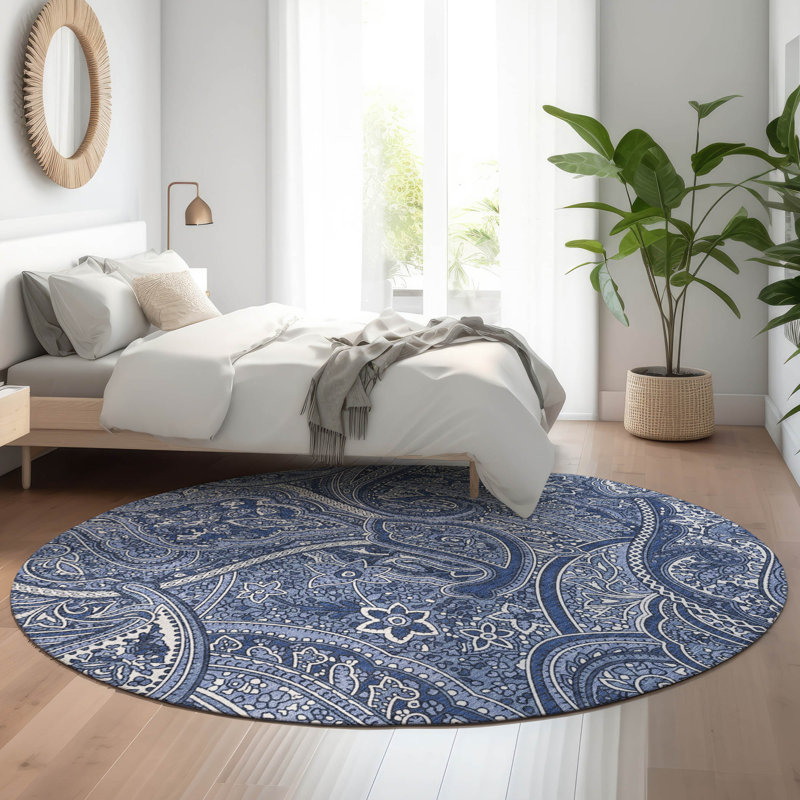 Premium Machine Washable Cerrito Navy Rug, Round 8'