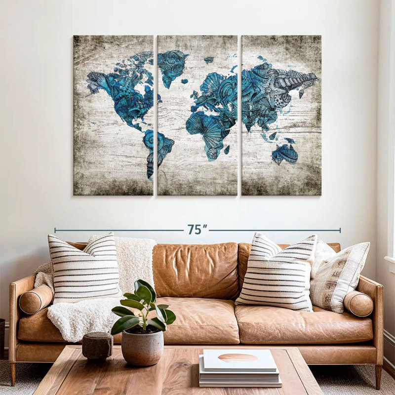 Aliaz Rustic Nautical World Map, 42" H x 65" W