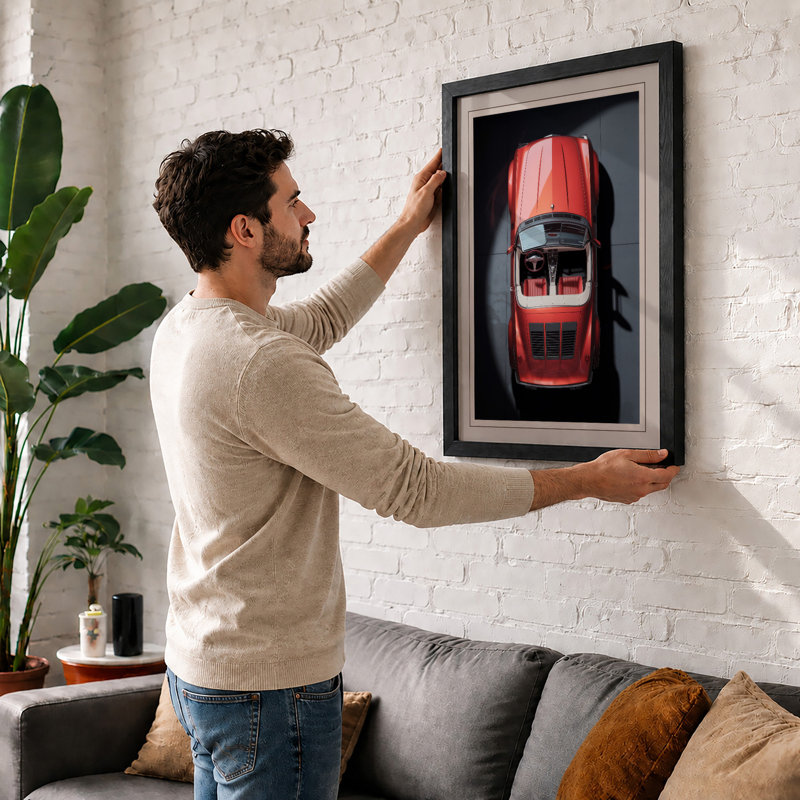 Red Sports Car Modern - Print, Oak, A4 - 29.7 x 21.0 cm