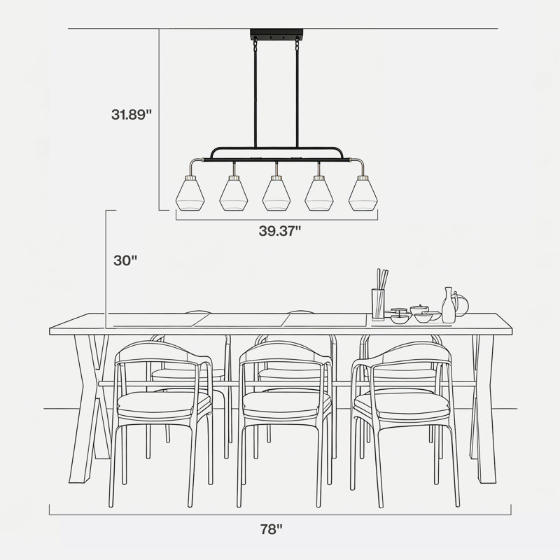 Lustre moderne à 5 lumières coniques en verre dépoli, hauteur réglable