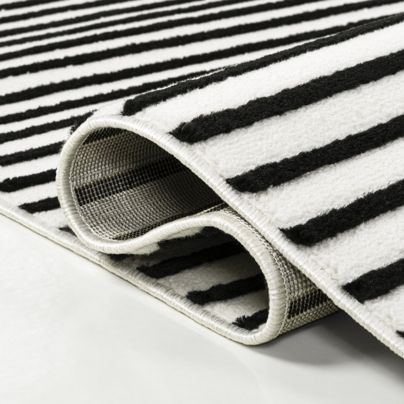 Tapis noir / blanc Anders MidCentury, Rectangle 7 pi 9 po x 10 pi