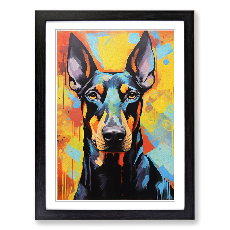Doberman Expressionism - Single Picture Frame Print on Wood, Black Framed, 46cm H x 34cm W