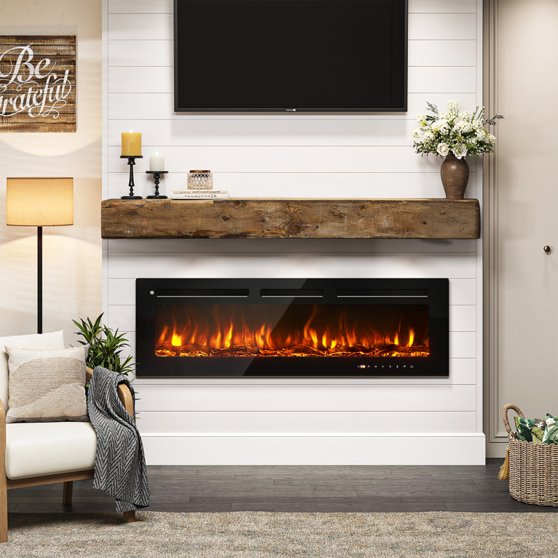 Aleq Recessed Wall Mounted Electric Fireplace, 16.5" H x 50" W x 3.9" D
