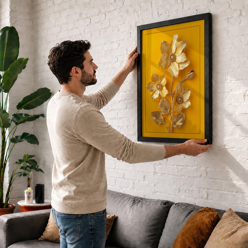 Golden Arrangement Botanical - Framed Print, A2 - 59.4 x 42.0 cm, Black