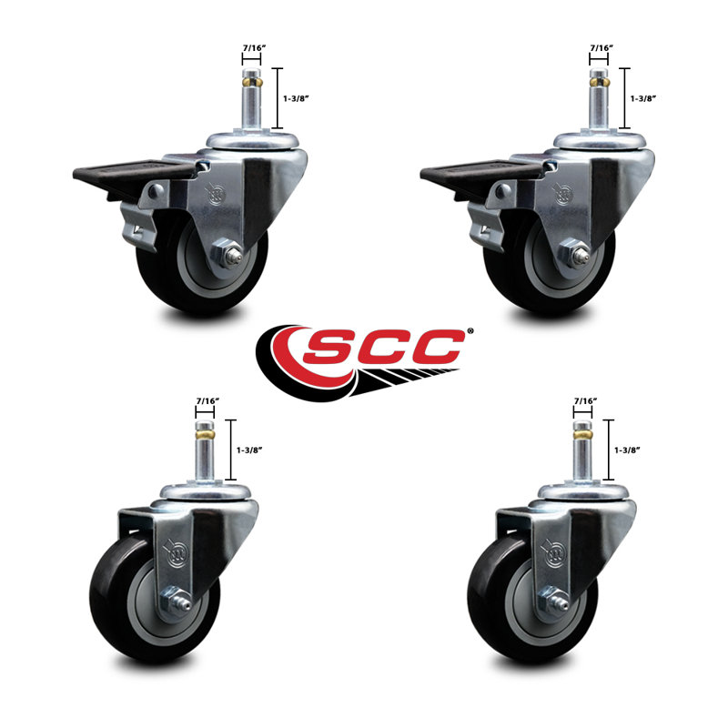 4-Piece Polyurethane Caster Set, Black